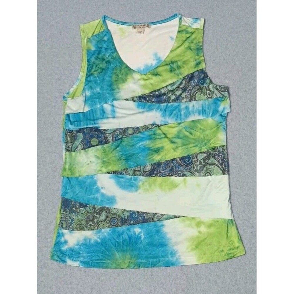 Energe World Wear Y2K Sleeveless Blouse Small Tie Dye Patchwork Tiered Ruffled